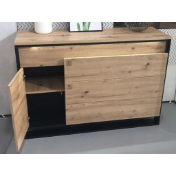 Dressoir QUANTINO 1 deur 4 lades eik artisanaal/zwart met led