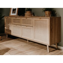 Dressoir BALO 4 deuren 2 lades sonoma eik met rotan print