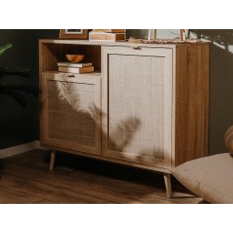 Commode BALO 2 deuren 1 opbergvak sonoma eik met rotan print