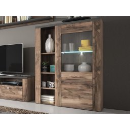Hoge commode LARZAC 1 deur walnoot satijn/touchwood