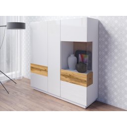 Hoge commode SILAC 3 portes blanc/wotan eik