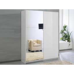 Kast SALSA hoogglans wit 2 schuifdeuren 148 cm deuren hoogglans wit/spiegel
