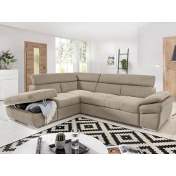 Converteerbare hoekbank ANGITE met longchair links stof zandkleur