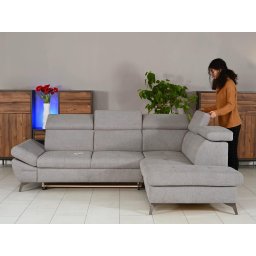 Converteerbare hoekbank ARCHOR hoek met longchair rechts stof zilver