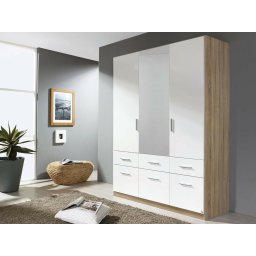 Kast CELLON 3 deuren en 6 lades met spiegel sonoma/wit