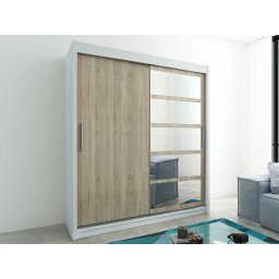 Kast ROMANE 2 schuifdeuren 180 cm wit/sonoma