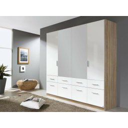 Kast CELLON sonoma 4 deuren en 8 lades met spiegel hoogglans wit