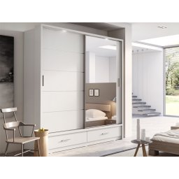 Kast ARTUS 2 schuifdeuren 2 lades wit met spiegel
