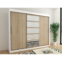 Kast ROMANE 3 schuifdeuren 250 cm wit/sonoma