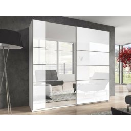 Kast BLURRY 2 schuifdeuren 220 cm wit/hoogglans wit met spiegel