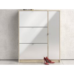 Schoenenkast SHANA 4 deuren hoogglans wit/eik