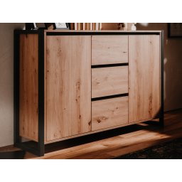 Commode DENZEL 2 deuren 3 lades eik artisanaal/antraciet
