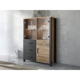 Hoge commode OLIANNE 3 deuren 3 lades appenzeller sparren/zwart