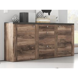 Dressoir LARZAC 2 deuren 3 lades walnoot satijn/touchwood