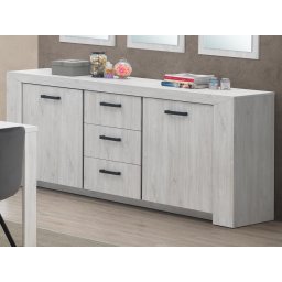 Dressoir ELVITA 2 deuren en 3 lades gebleekte eik