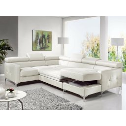 Converteerbare hoekbank SAMIRA hoek met longchair rechts eco-leder wit