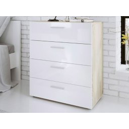 Commode POPEI 4 lades eik/hoogglans wit