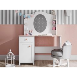 Kaptafel LUCIA 1 deur 1 lade wit/roze met spiegel