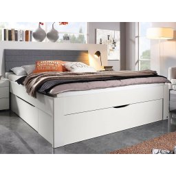 Bed SCARLETT 180x200 cm wit met drie lades met hoofdeinde met stof