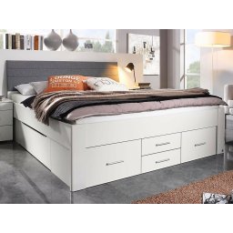 Bed SCARLETT 140x200 cm wit met zes lades met hoofdeinde met stof