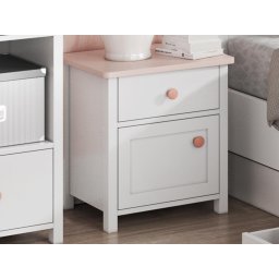 Nachtkastje LUCIA 1 deur 1 lade wit/roze