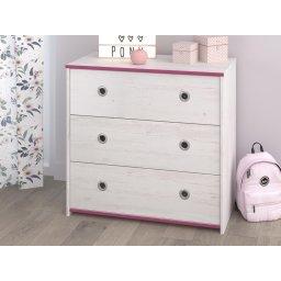 Commode SMOOKIE 3 lades witte pijnboom/roze