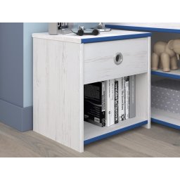 Nachtkastje SMOOKIE 1 lade witte pijnboom/blauw