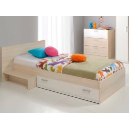 Bed deluxe CARL 90x190 cm gerookte acacia/wit
