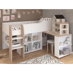 Samengesteld bed FINNY 90x200 cm wit/jackson eik
