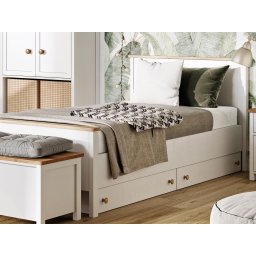 Bed SHELLY 90 x 200 cm wit/ eik nash met opberglades