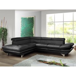 Converteerbare hoekbank ENTOURAGE hoek met longchair links eco-leder zwart
