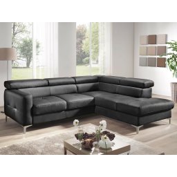 Converteerbare hoekbank SAMIRA met longchair rechts eco-leder zwart