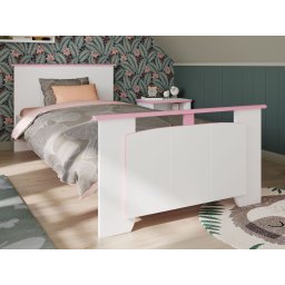 Bed ROBINSON 90x200 cm wit/roze