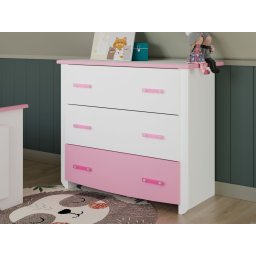 Commode ROBINSON 3 lades wit/roze