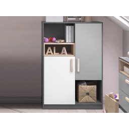 Commode PIKA 2 deuren wit/lichtgrijs
