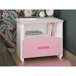Nachtkastje ROBINSON wit/roze