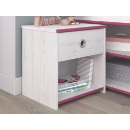 Nachtkastje SMOOKIE 1 lade witte pijnboom/roze