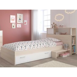 Bed deluxe CARL 90x200 cm gerookte acacia/wit met opzetkast