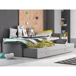 Bed PIKA 90x200 cm grafiet/lichtgrijs met lade en bedlade