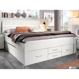 Bed SCARLETT 140x200 cm wit met zes lades met hoofdeinde met led