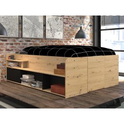 Bed TRAVELA 140x200 cm zwart/artisan eik