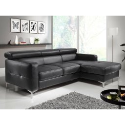 Converteerbare zitbank SAMIRA met longchair rechts eco-leder zwart