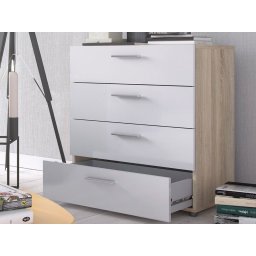 Commode PIMO 4 lades eik/hoogglans wit