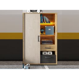 Hoge commode BIC 1 deur 2 lades artisan eik/zijde grijs