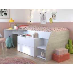 Gecombineerd bed MICKEY 90x190 cm loft grijs/wit