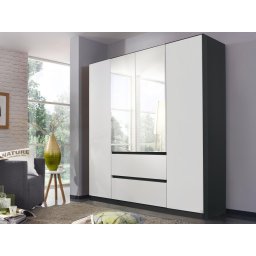 Kast MALIS 4 deuren 2 lades alpine wit/metaalgrijs met spiegel
