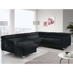Converteerbare hoekbank SAMIRA hoek met longchair links eco-leder zwart