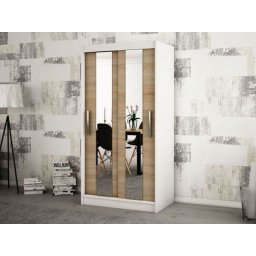 Kast POLETTE 2 schuifdeuren 100 cm wit/sonoma