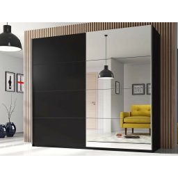 Kast BELHAMBRA 2 schuifdeuren 220 cm zwart met spiegel