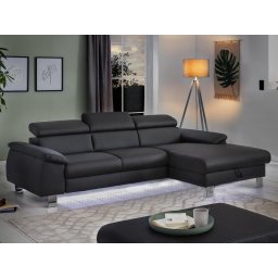 Converteerbare hoekbank MIKO met longchair rechts eco-leder zwart met led